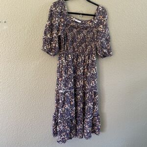 Calista Dress Purple Floral Midi Tiered Cottagecore Prairie Boho peasant large